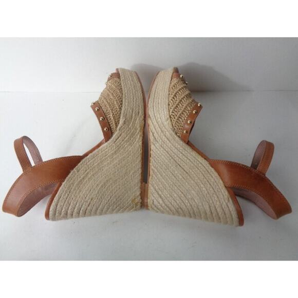 VINCE CAMUTO EUR US 10M Halen Cloud Brown Leather Espadrille Wedge Sandals Shoes - Picture 4 of 7